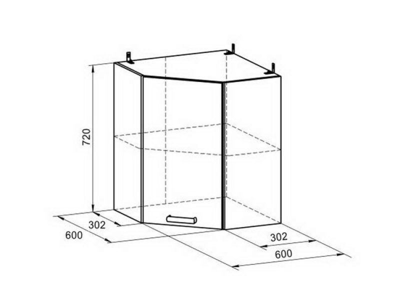 Угловой навесной шкаф для кухни чертеж с размерами