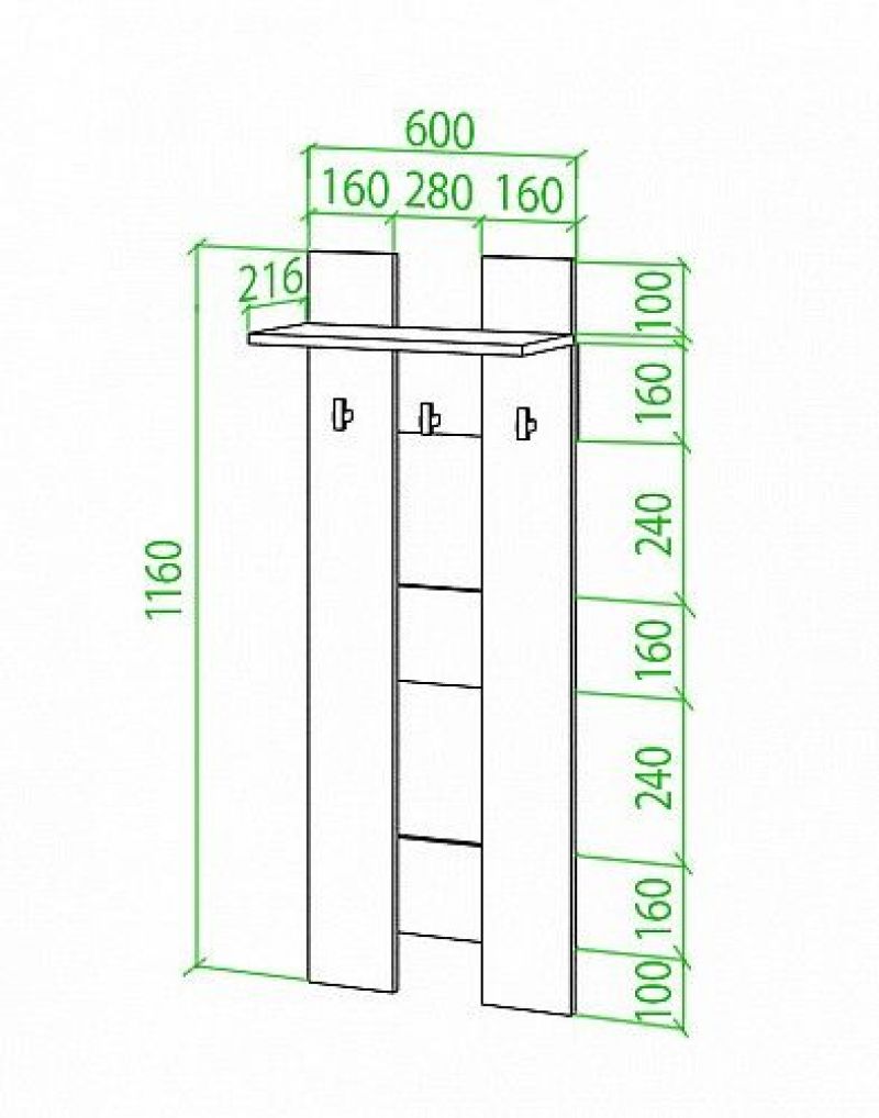 Вешалка в прихожую настенная чертеж