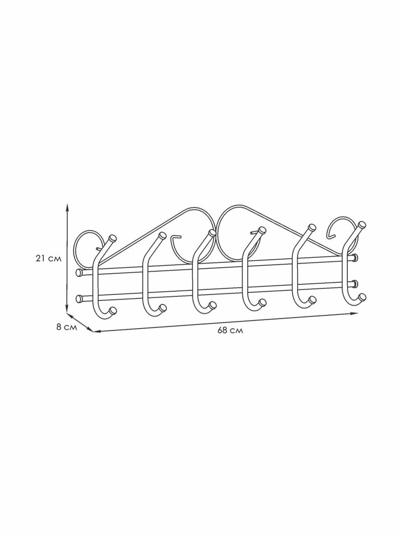 Вешалка настенная металлич 6 крючков Ажур медный антик